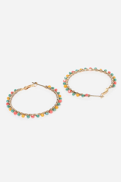 Multi Bead work Hoop Earrings