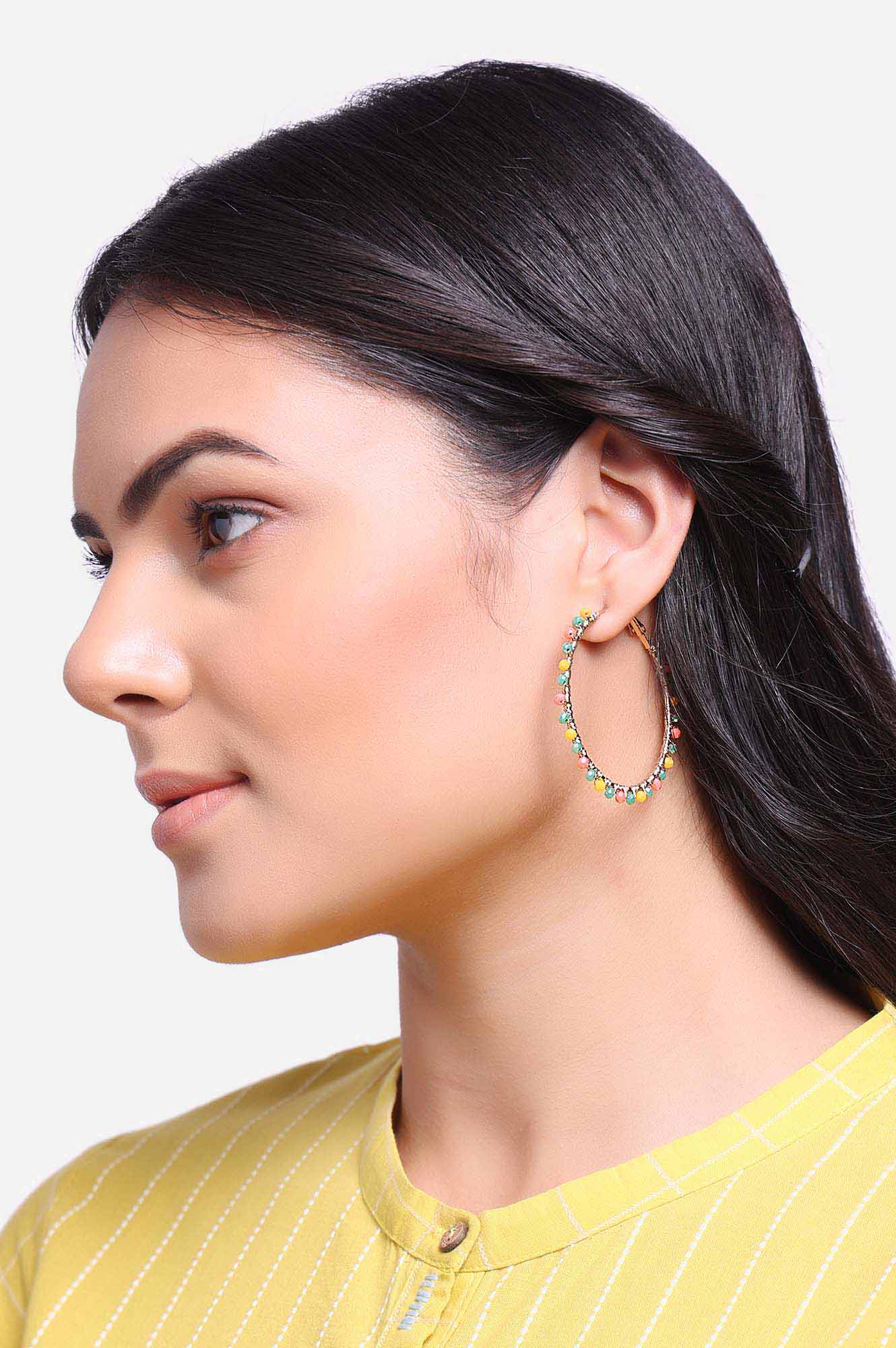 Multi Bead work Hoop Earrings