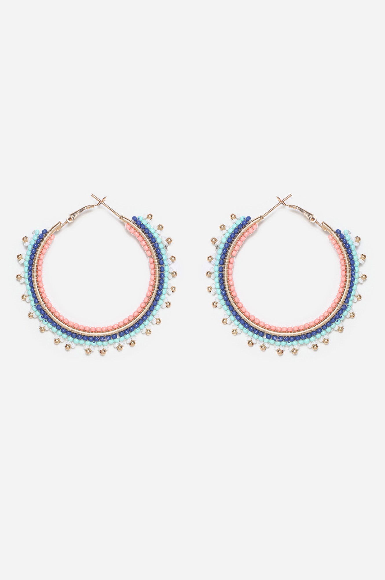 Blue and Pink Beaded Hoop Earrings