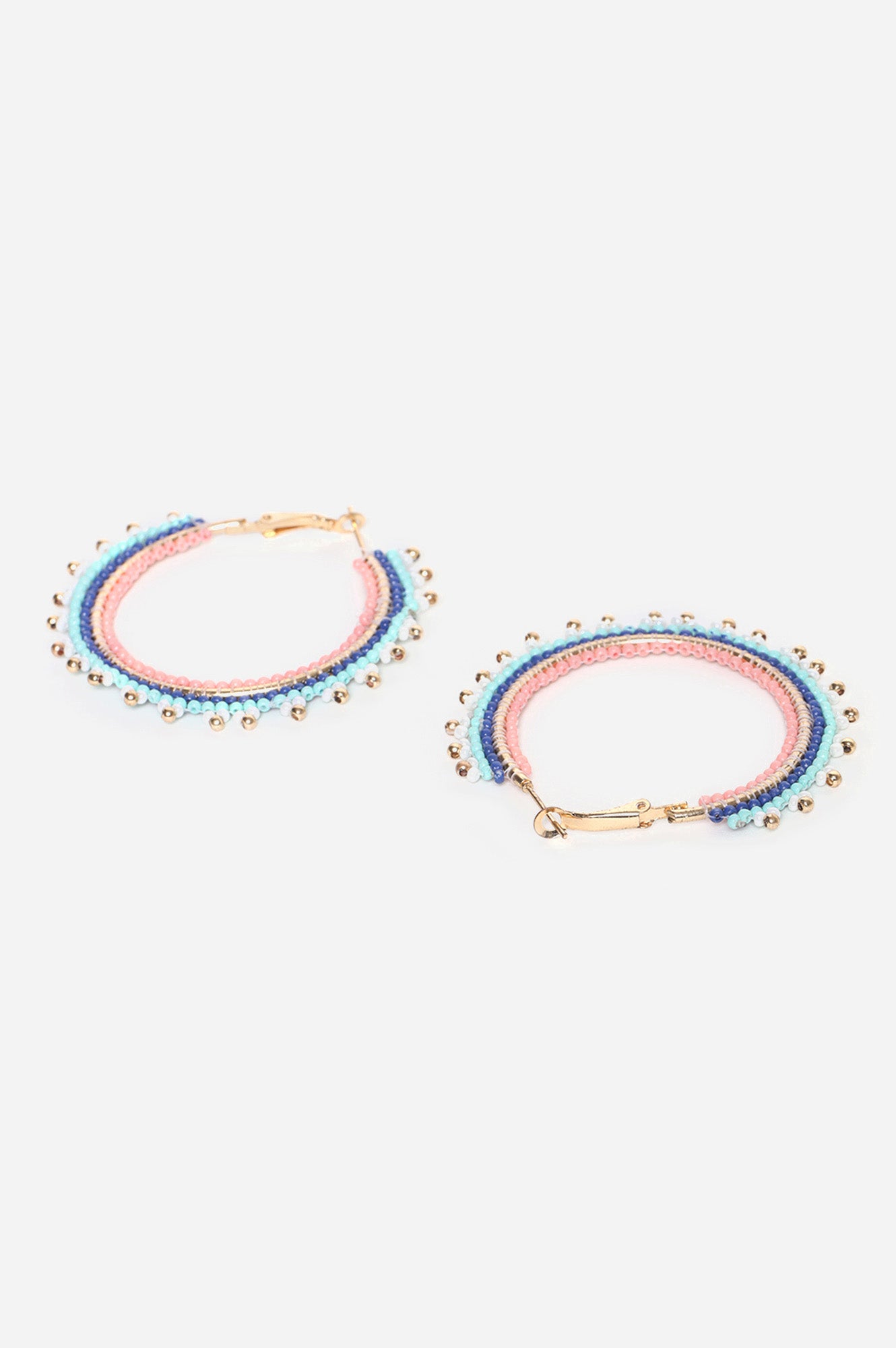 Blue and Pink Beaded Hoop Earrings