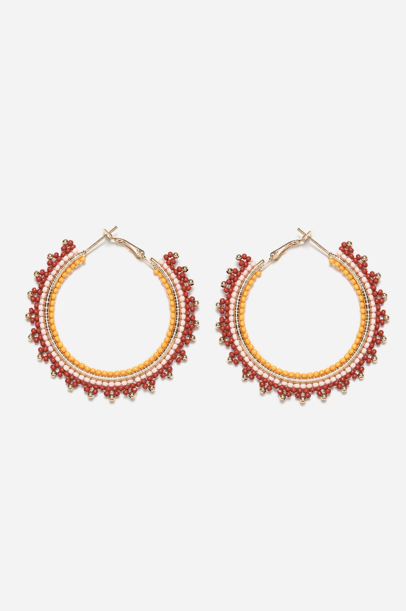 Brown Beaded Hoop Earrings