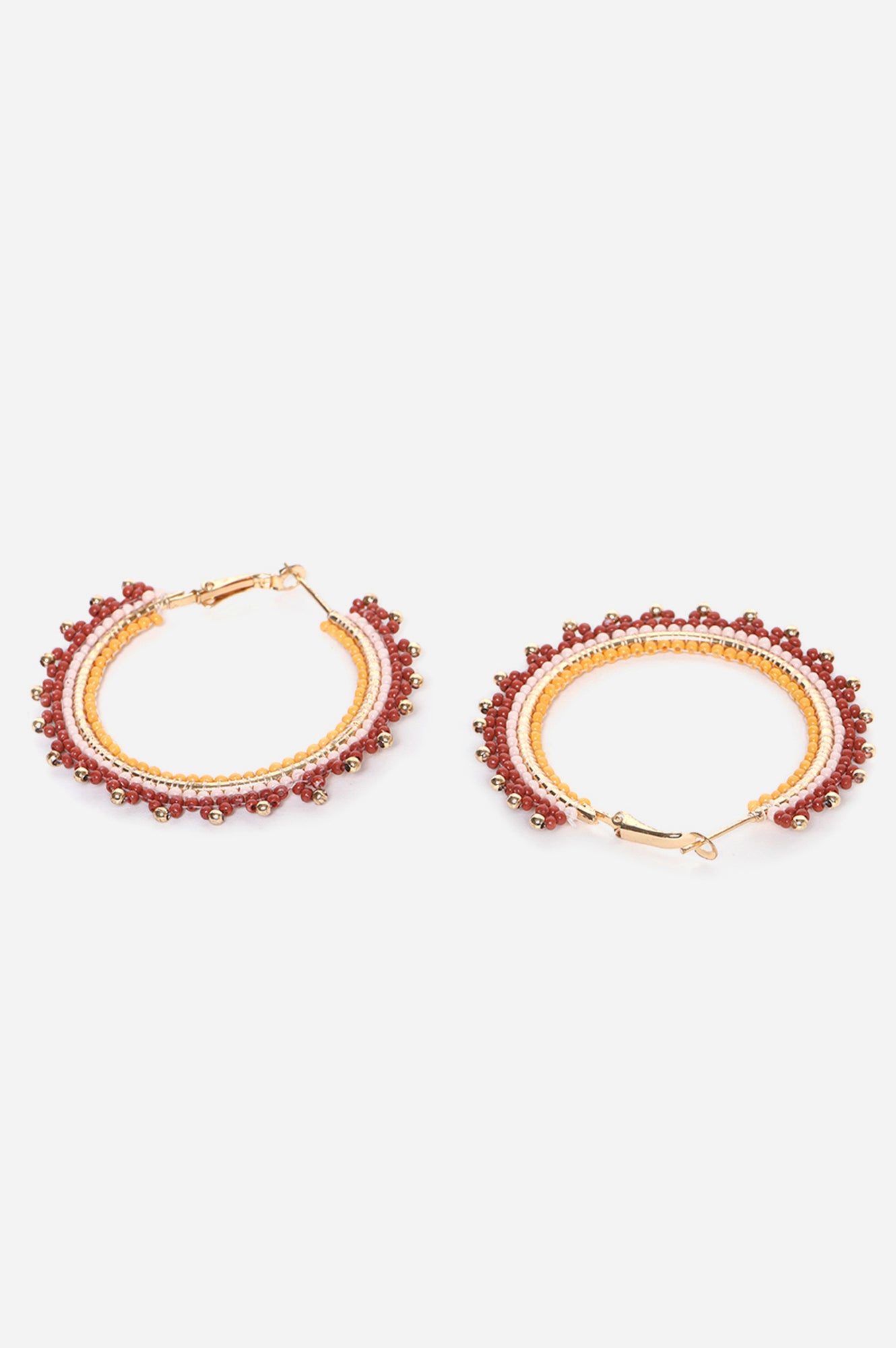 Brown Beaded Hoop Earrings