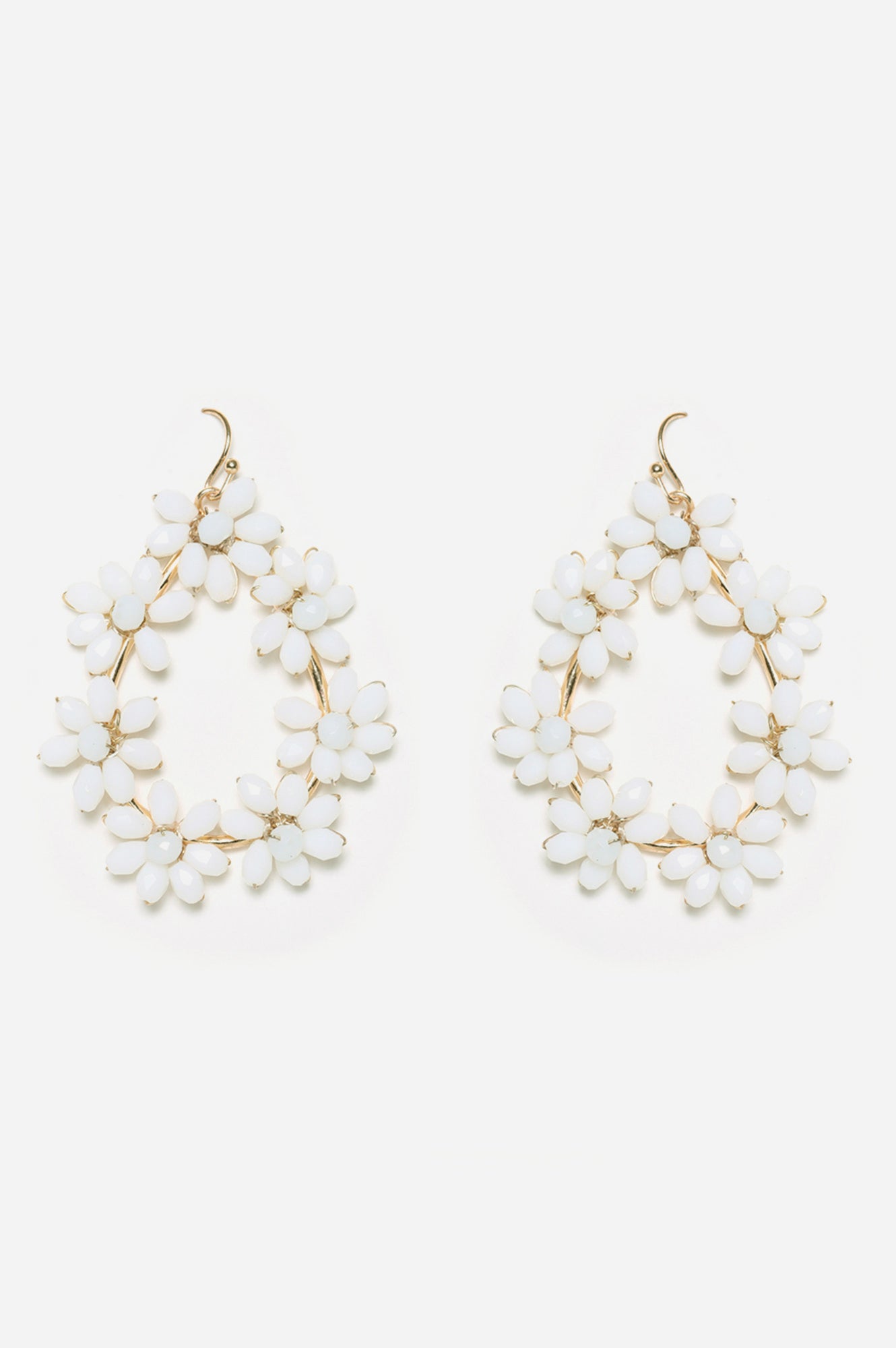 White Handcrafted Beaded Dangler Earrings