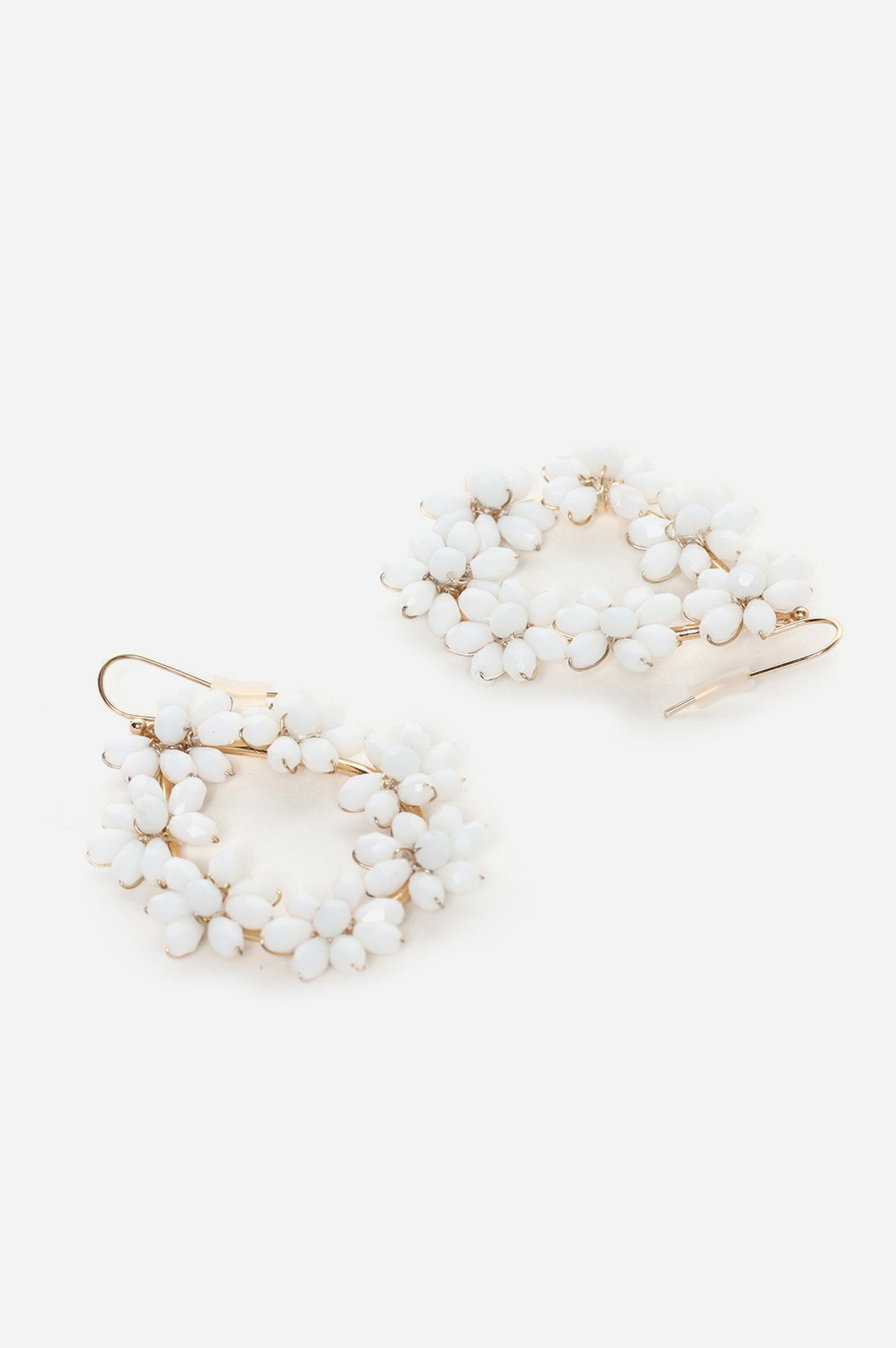 White Handcrafted Beaded Dangler Earrings