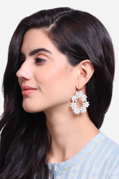 White Handcrafted Beaded Dangler Earrings