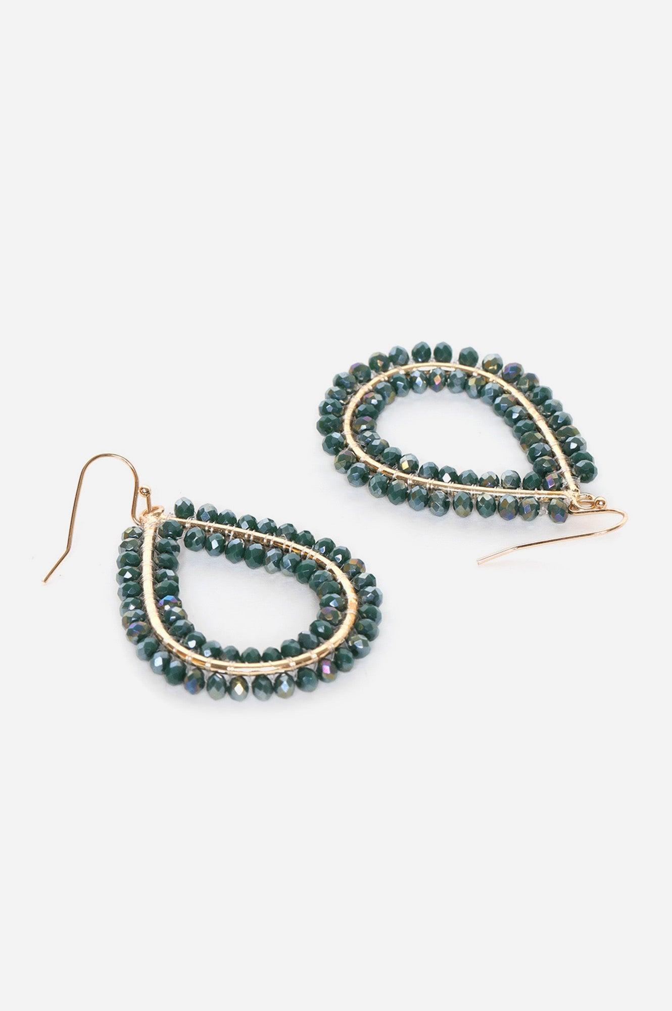 Green Pear Shared Beaded Dangler Earrings