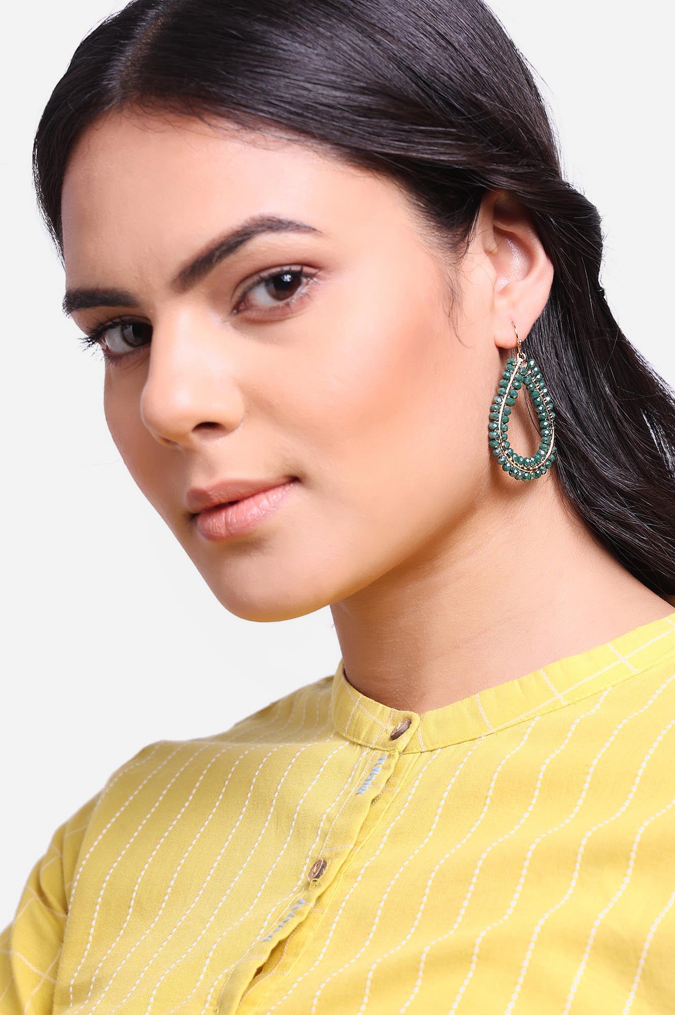 Green Pear Shared Beaded Dangler Earrings