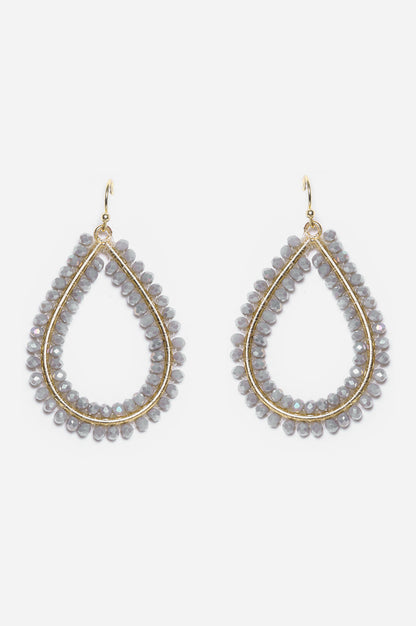 Grey Pear Shared Beaded Dangler Earrings