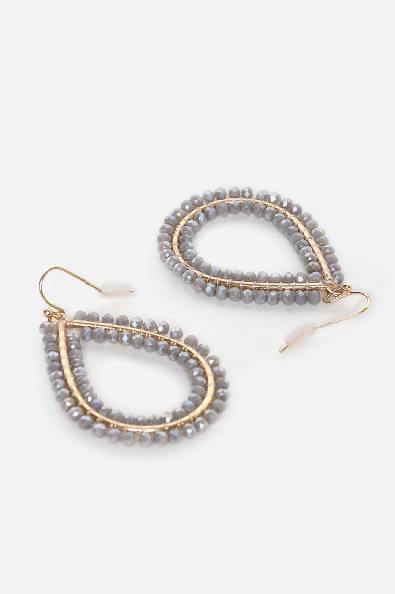 Grey Pear Shared Beaded Dangler Earrings