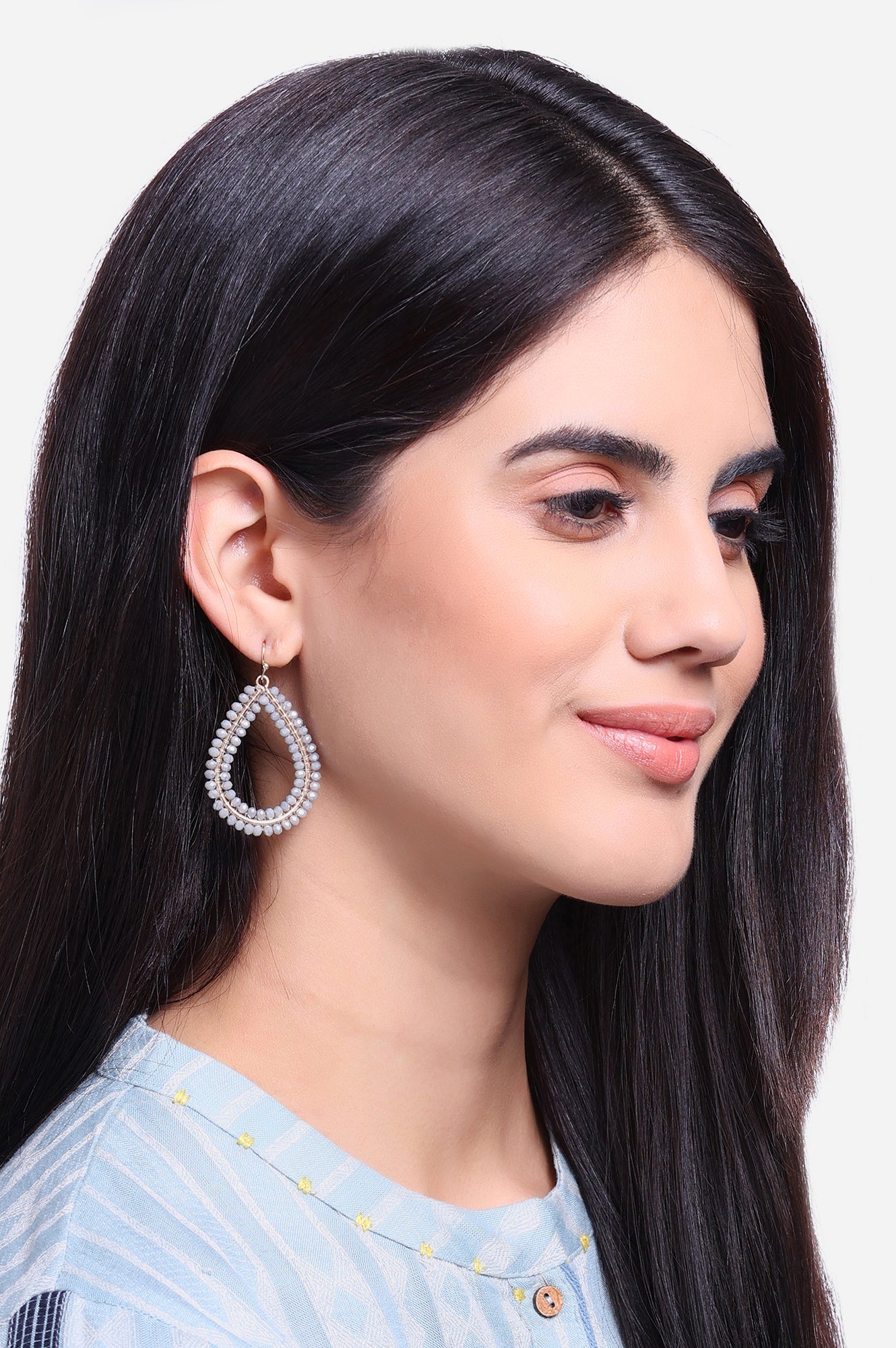 Grey Pear Shared Beaded Dangler Earrings