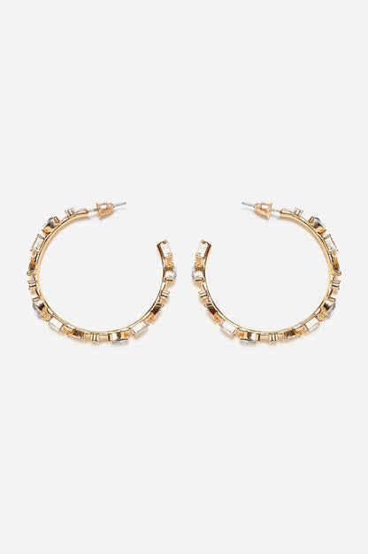 White Crystal Stop Hoop Earrings