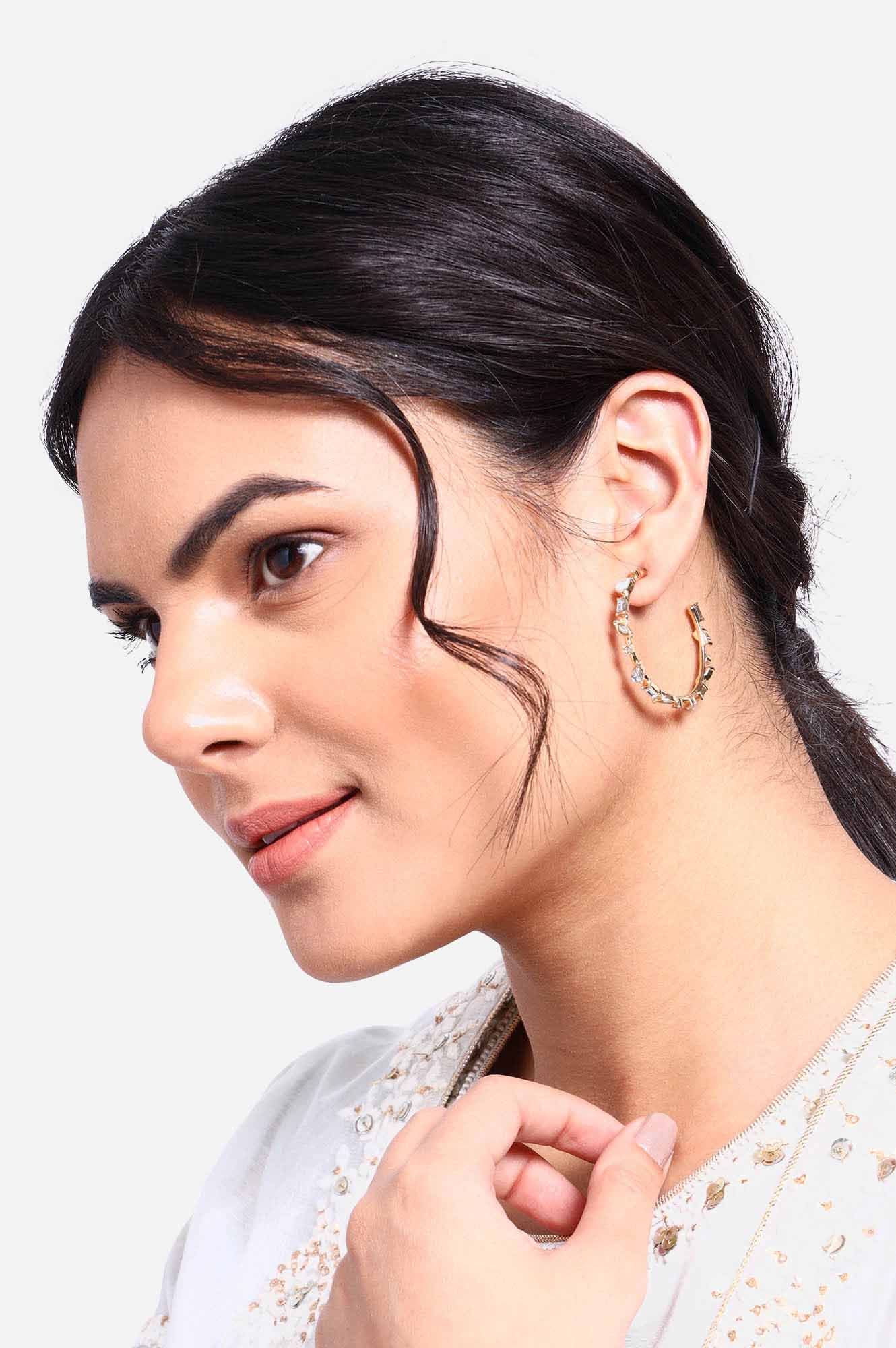 White Crystal Stop Hoop Earrings