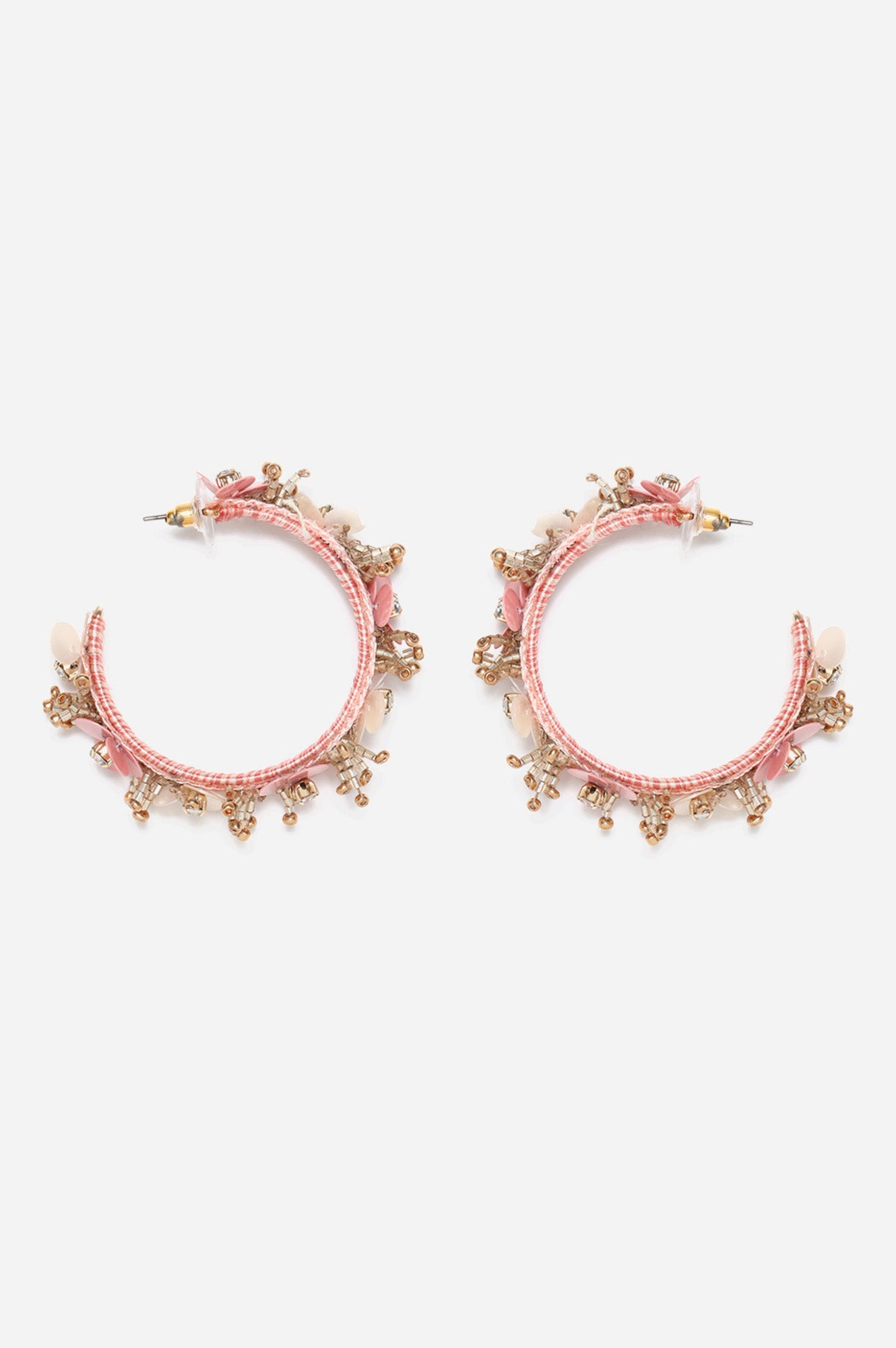 Pink Beaded Handmade Hoop Earrings