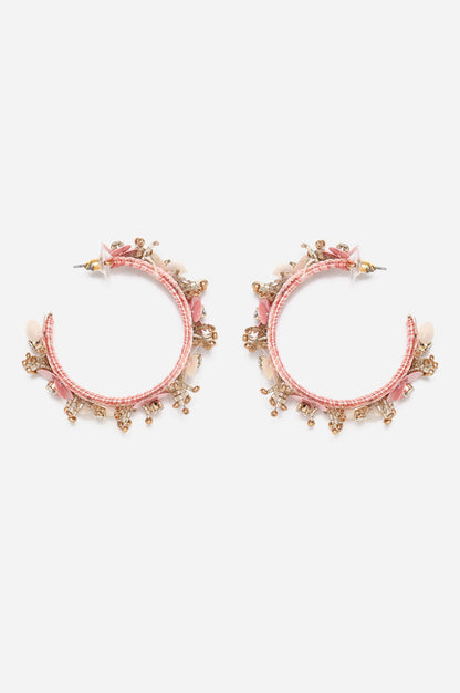 Pink Beaded Handmade Hoop Earrings