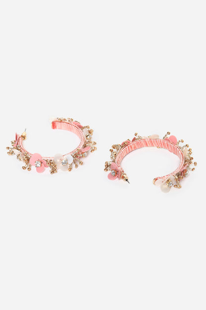 Pink Beaded Handmade Hoop Earrings