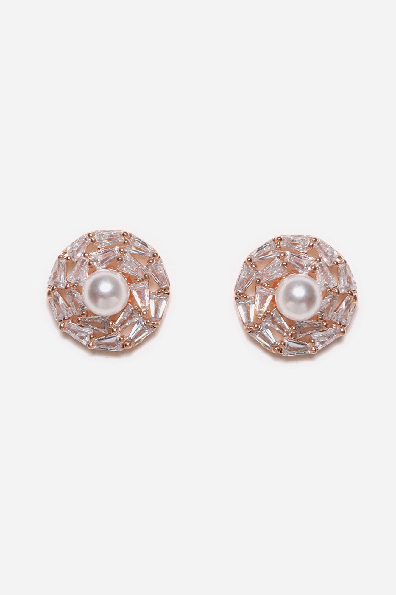 White Classic Stone Round Stud Earrings