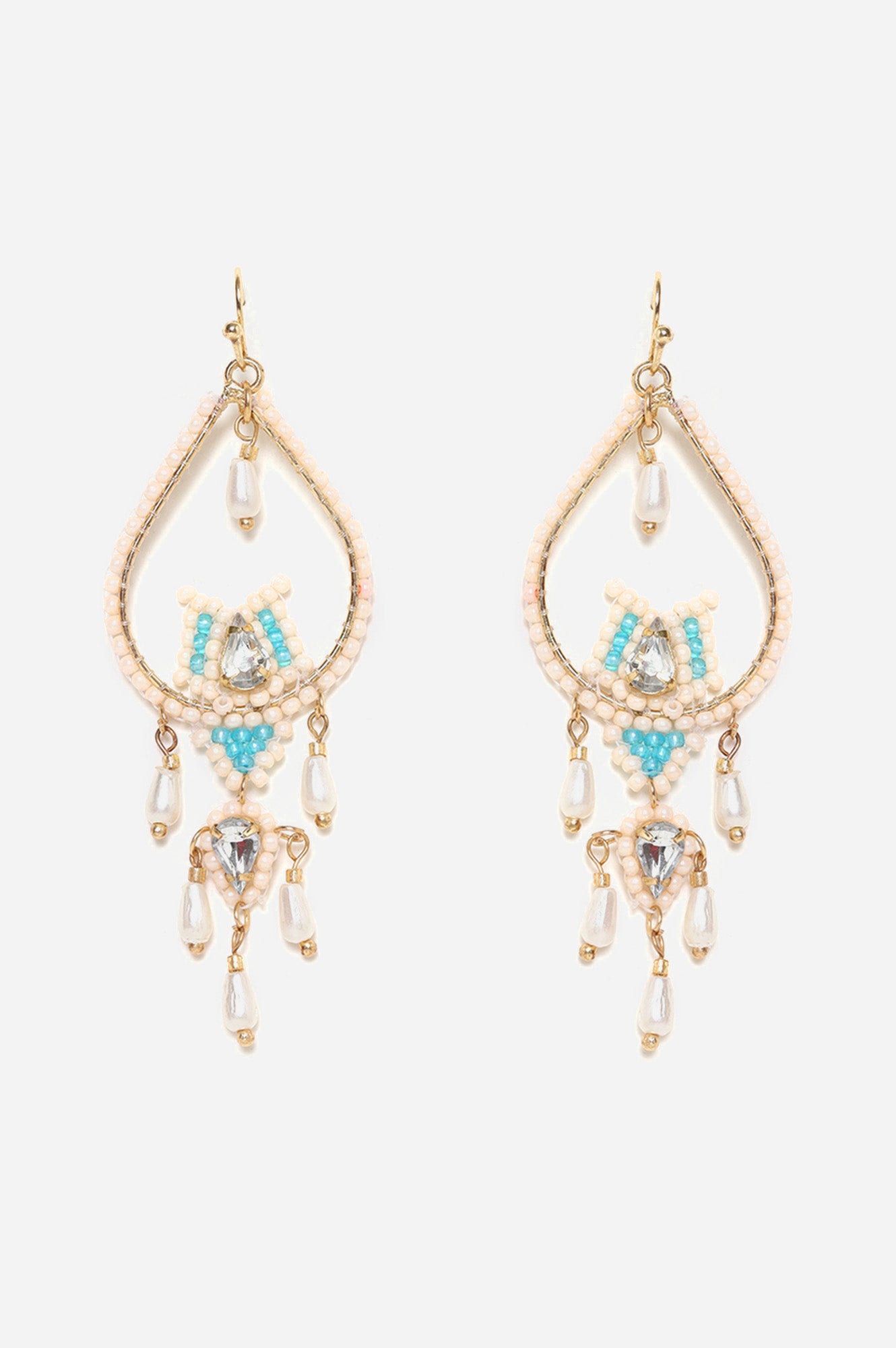 White and Blue Lotus Motifs Dangler Earrings