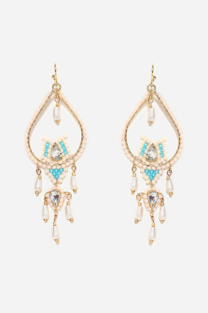 White and Blue Lotus Motifs Dangler Earrings