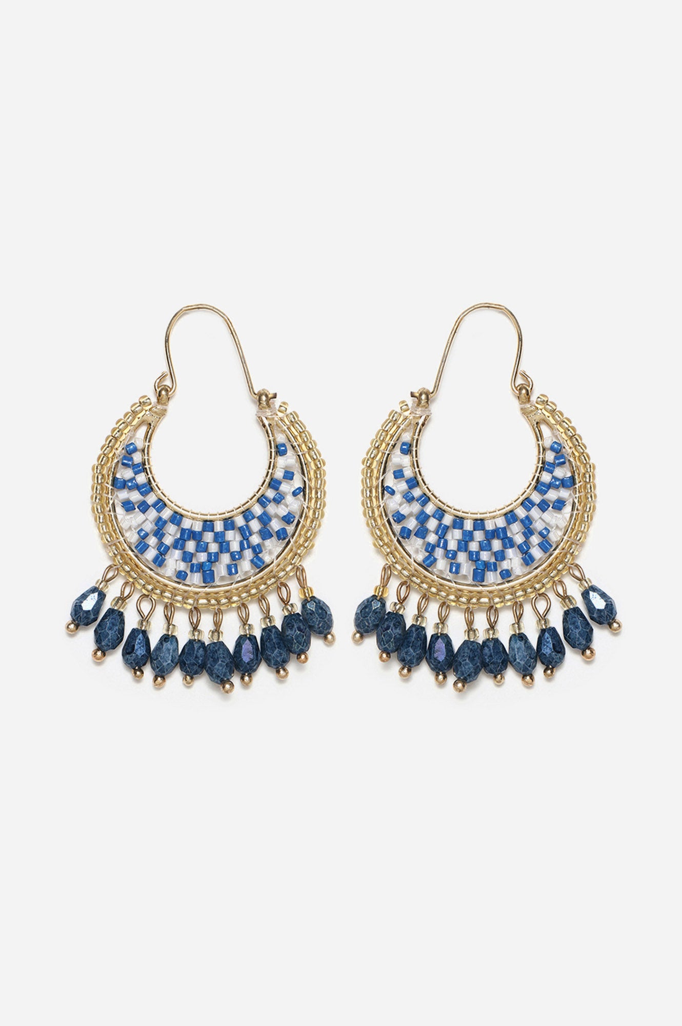 Blue and White Beaded Handcrafted Ethnic Earrings