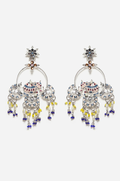 Multicoloured Dangler Earrings In Elephant Motifs