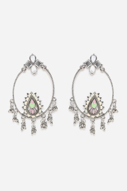 Multicoloured Oxidised Dangler Earrings In Mirror Work