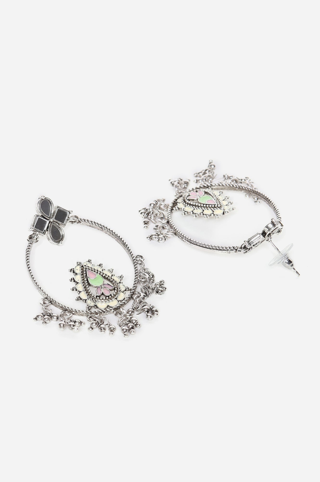 Multicoloured Oxidised Dangler Earrings In Mirror Work