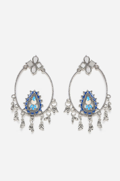 Blue Silver Oxidised Dangler In Mirror Work