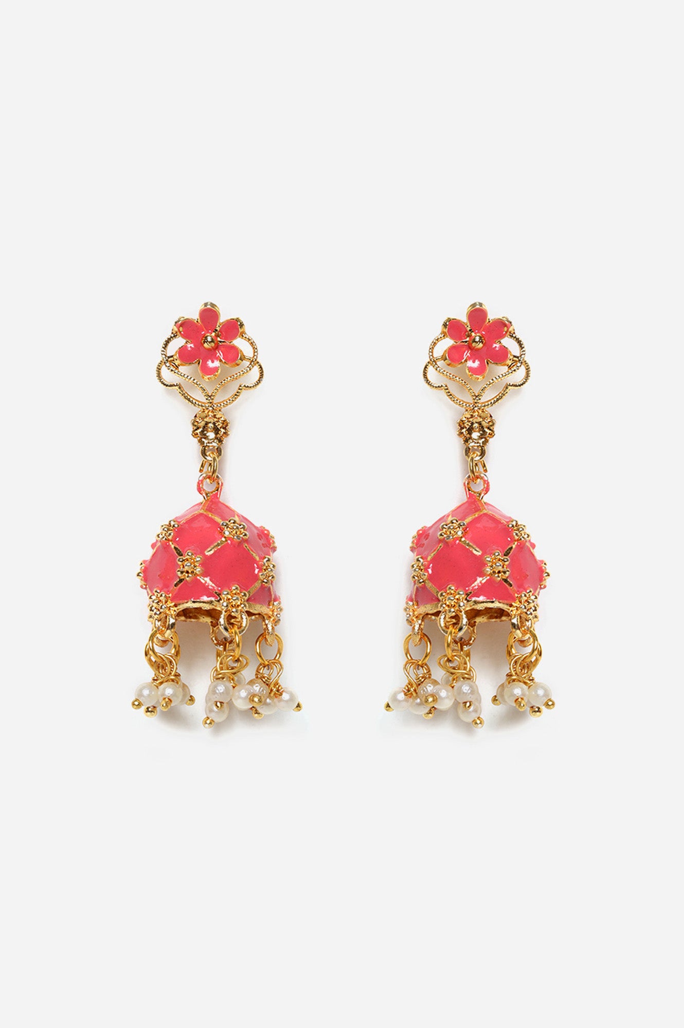 Pink handmade Jhumki with Floral Detailed