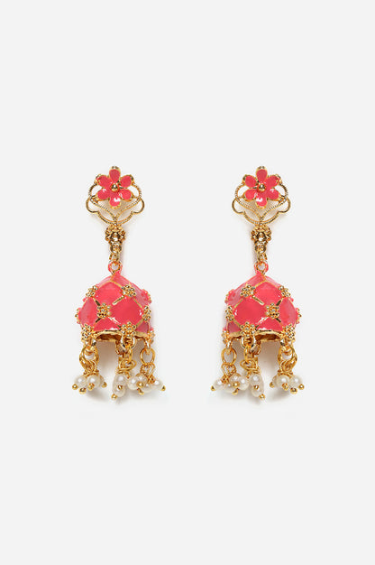 Pink handmade Jhumki with Floral Detailed