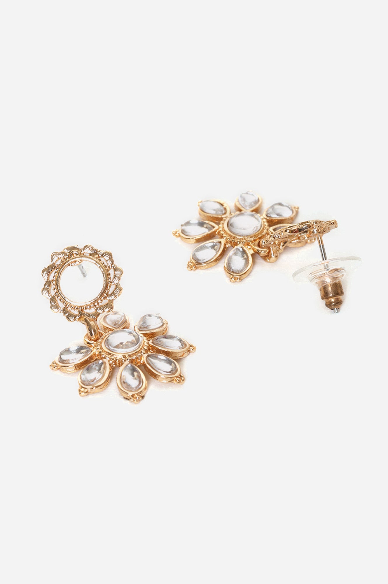 Gold Floral Stud and Drop Earrings Set