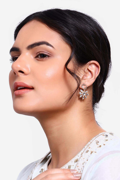 Gold Floral Stud and Drop Earrings Set