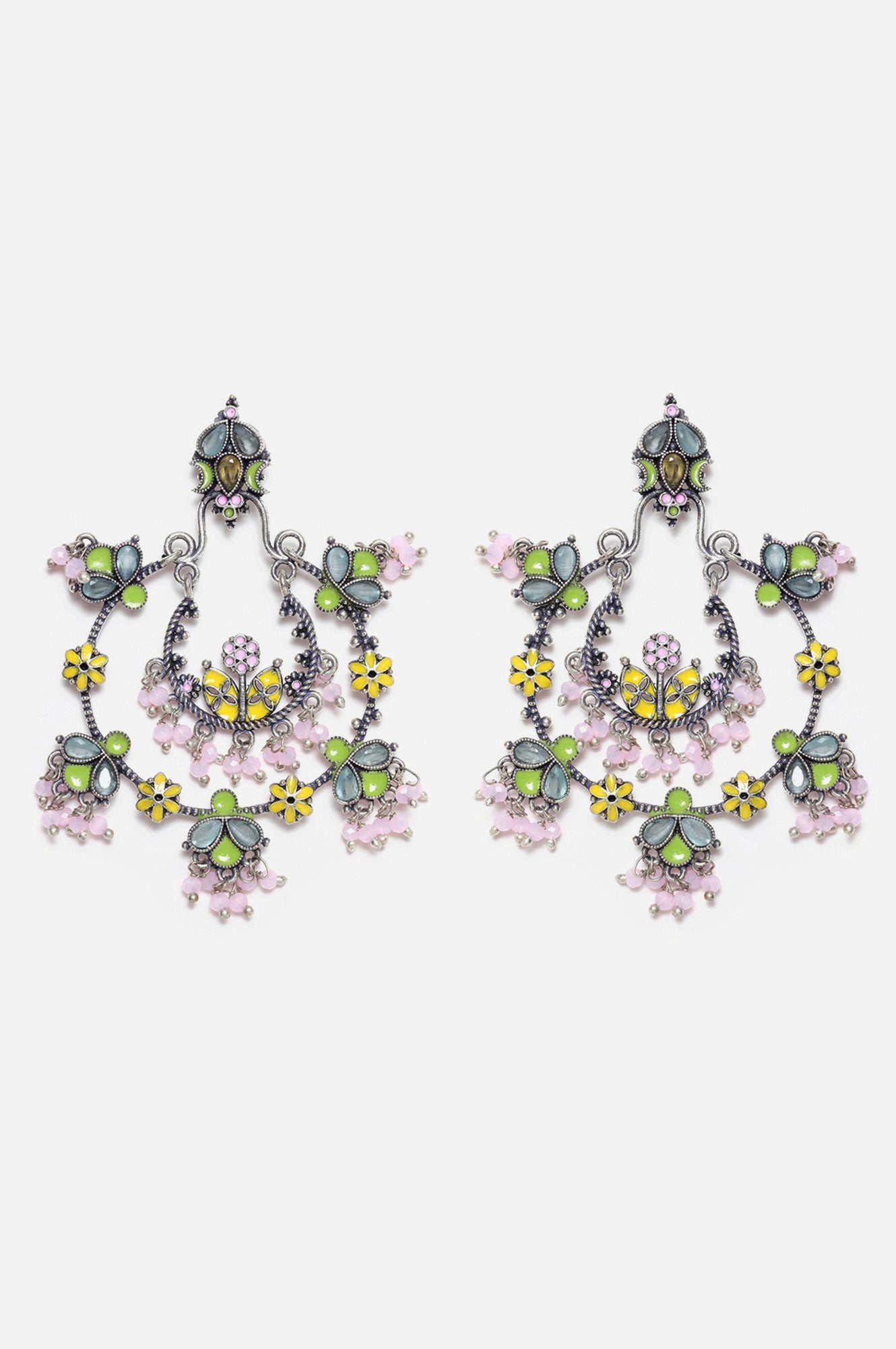 Multicoloured Monalisa Stone Studded Dangler Earrings