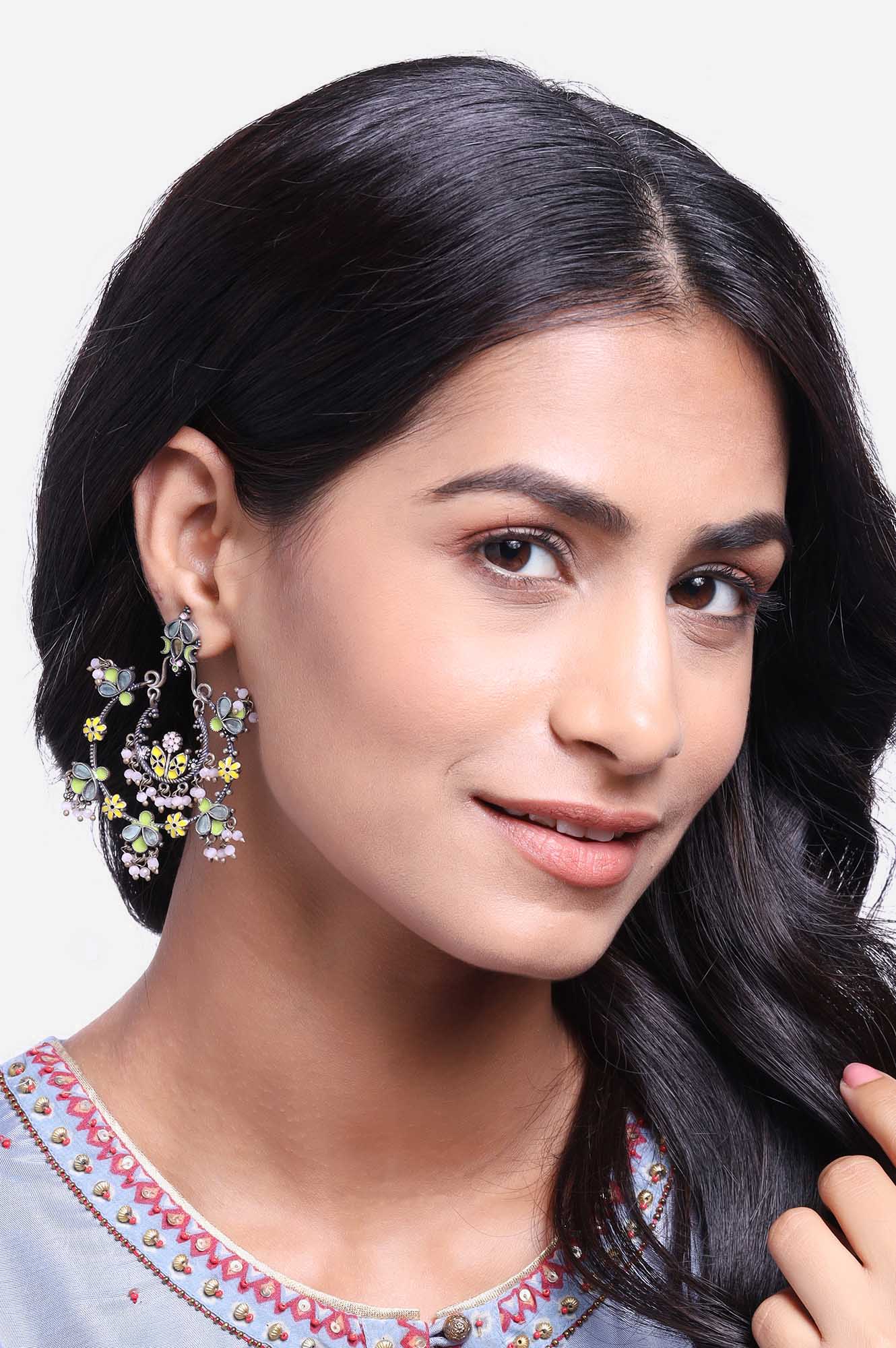 Multicoloured Monalisa Stone Studded Dangler Earrings