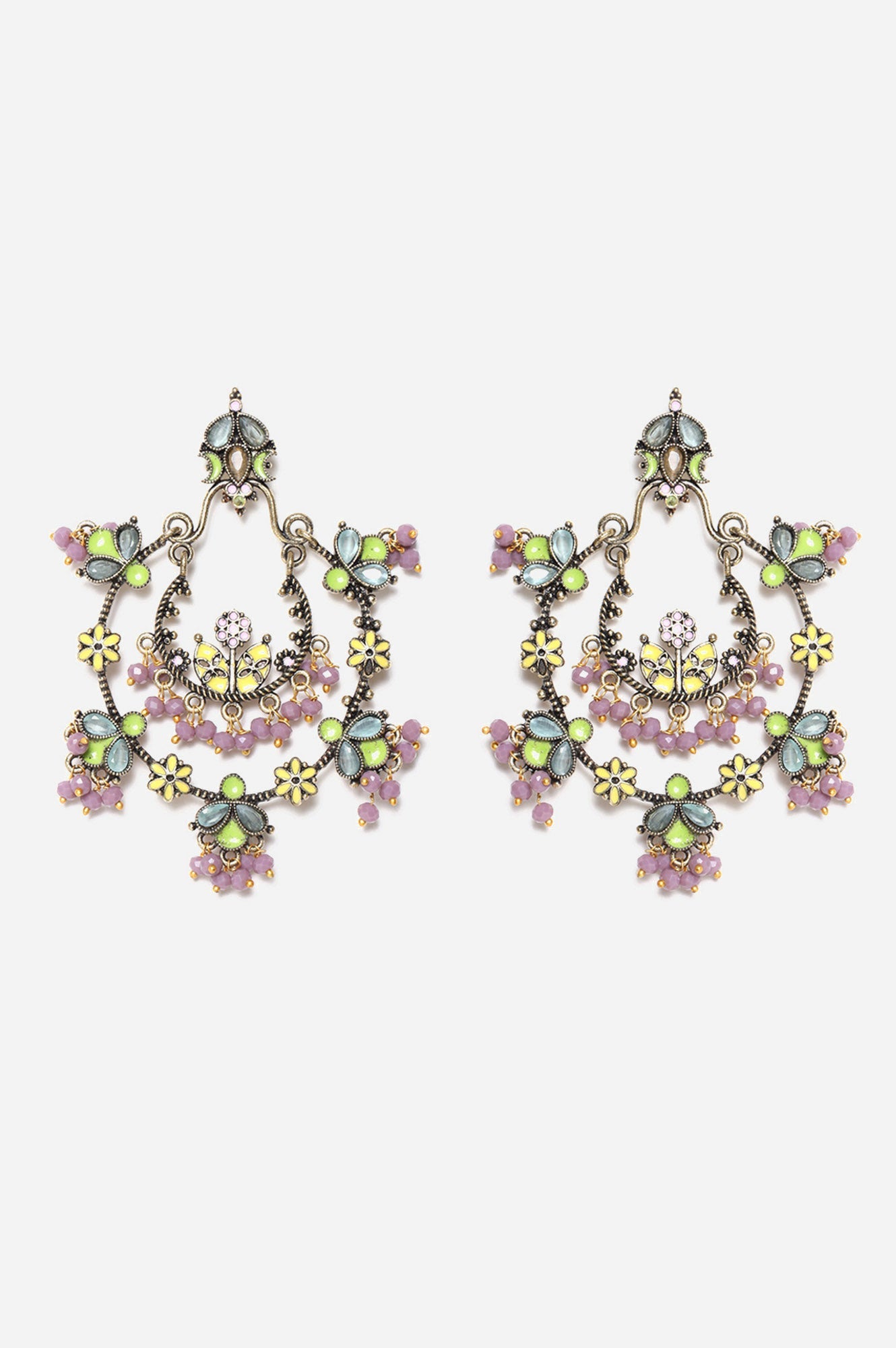 Multicoloured Monalisa Stone Studded Dangler Earrings