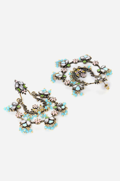 Multi Beads Work Fine Floral Dangler Earrings