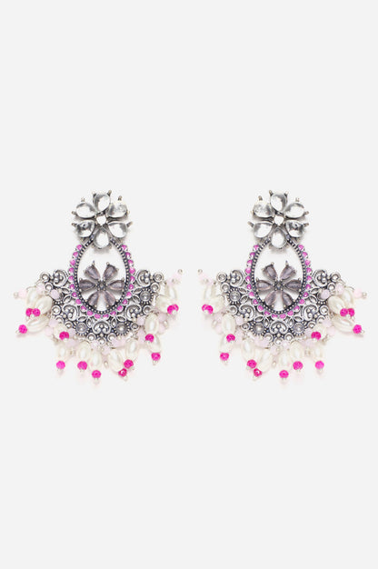 Magenta Peal Dangler Earrings with Crystal Stone