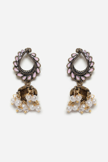 2 Combo Set- Pink Enamel Stud And Drop Earrings