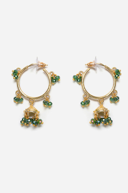 Earrings Combo- Green Beads Jhumki And White Pearl Pahai Stud