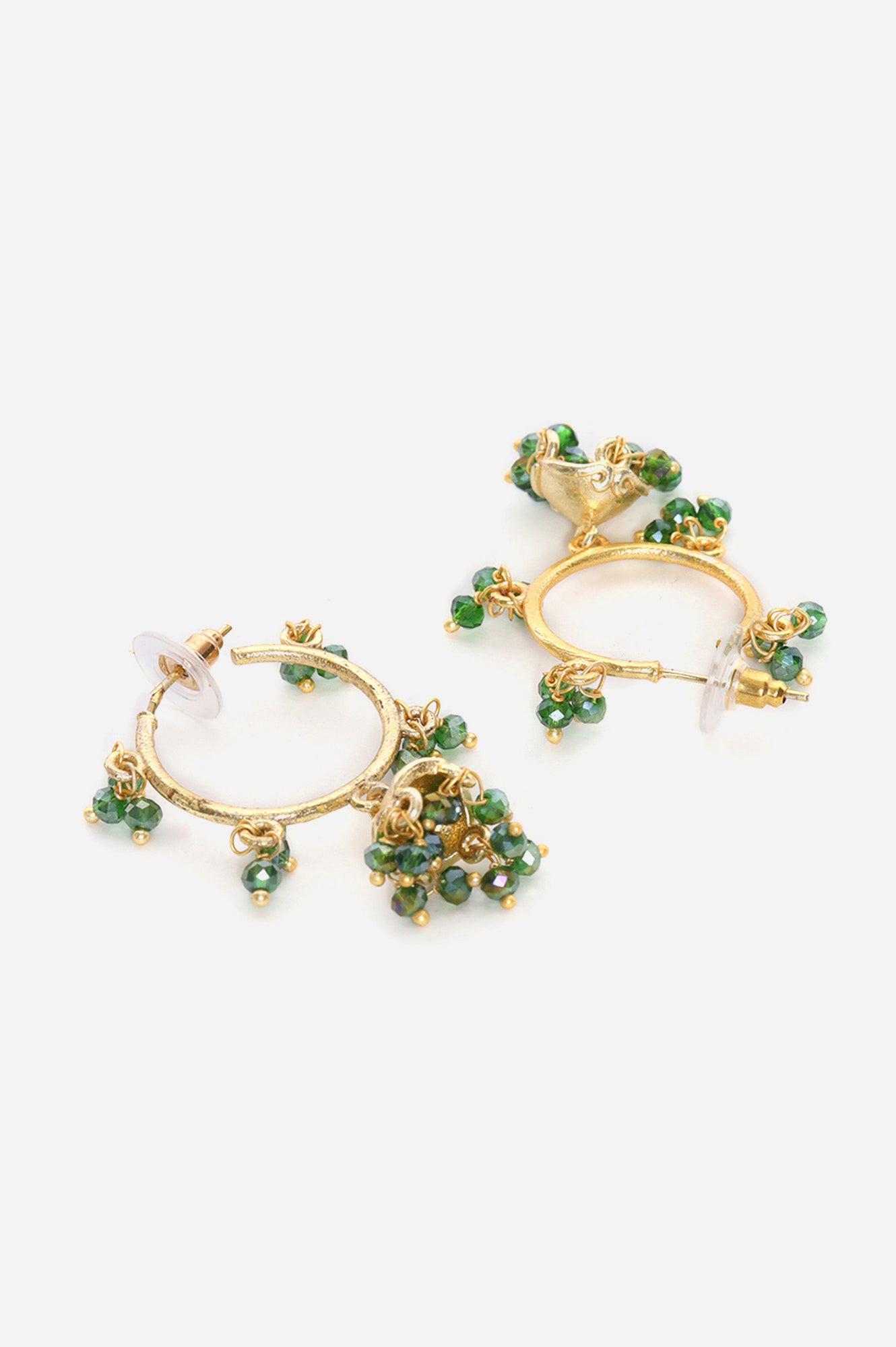 Earrings Combo- Green Beads Jhumki And White Pearl Pahai Stud