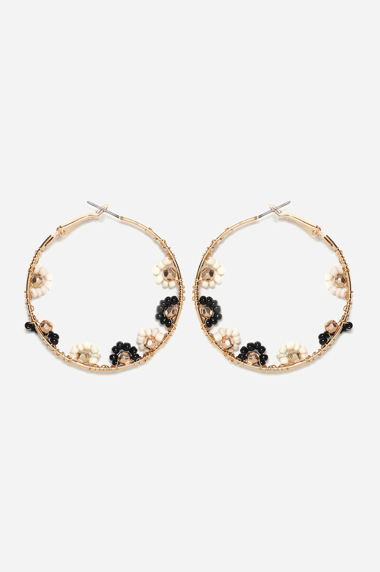 Black and White Handcrafted Beaded Hoop Earrings