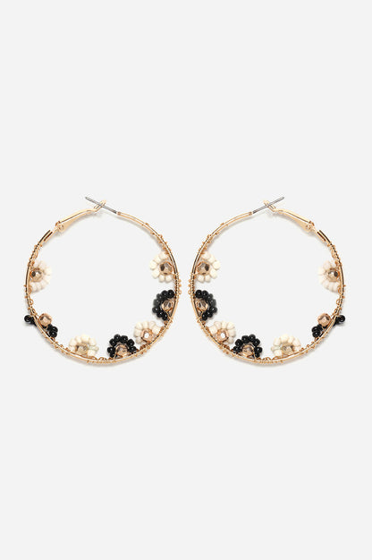 Black and White Handcrafted Beaded Hoop Earrings