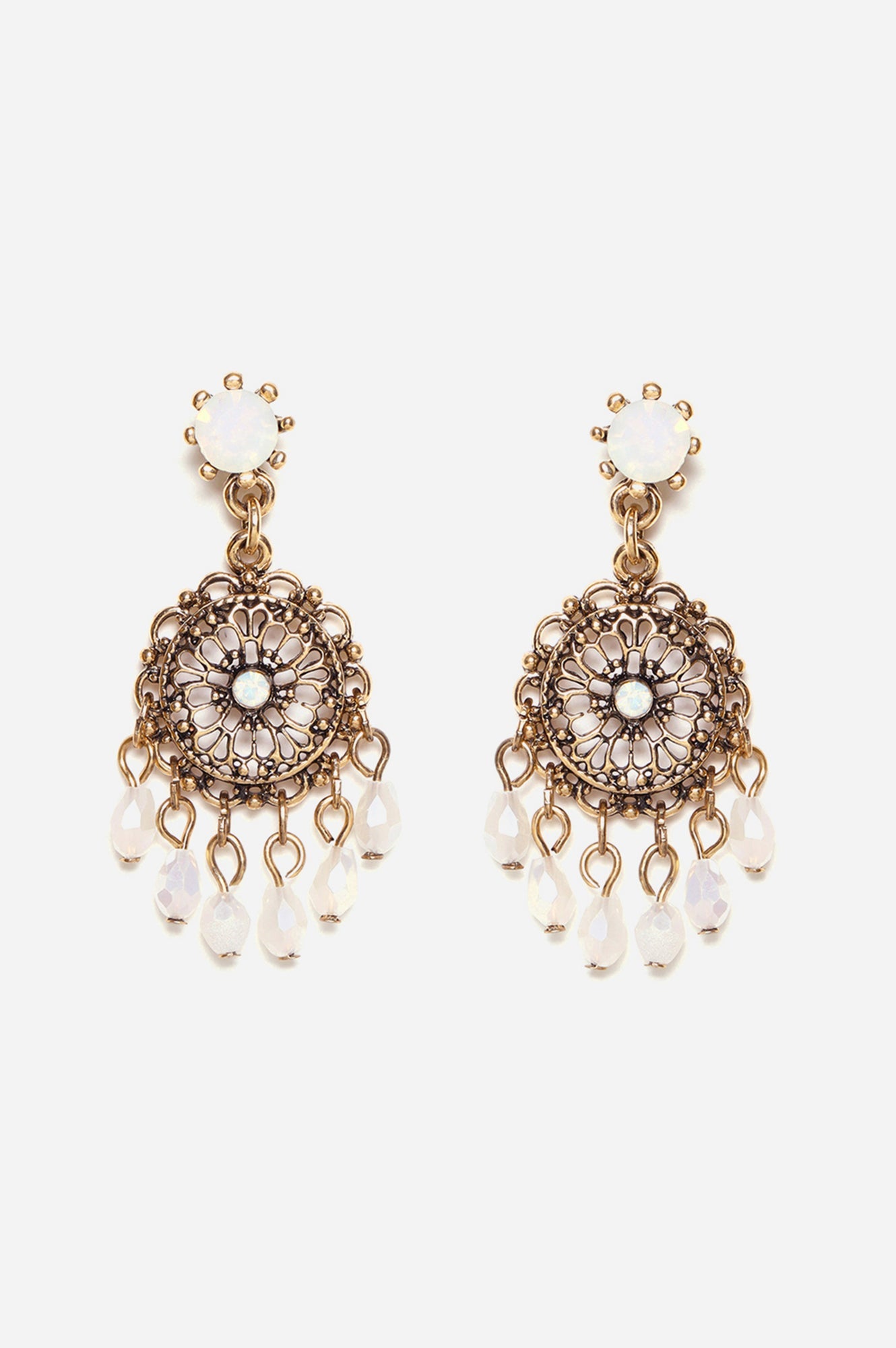 White Filigree Bead Work Drop Earrings