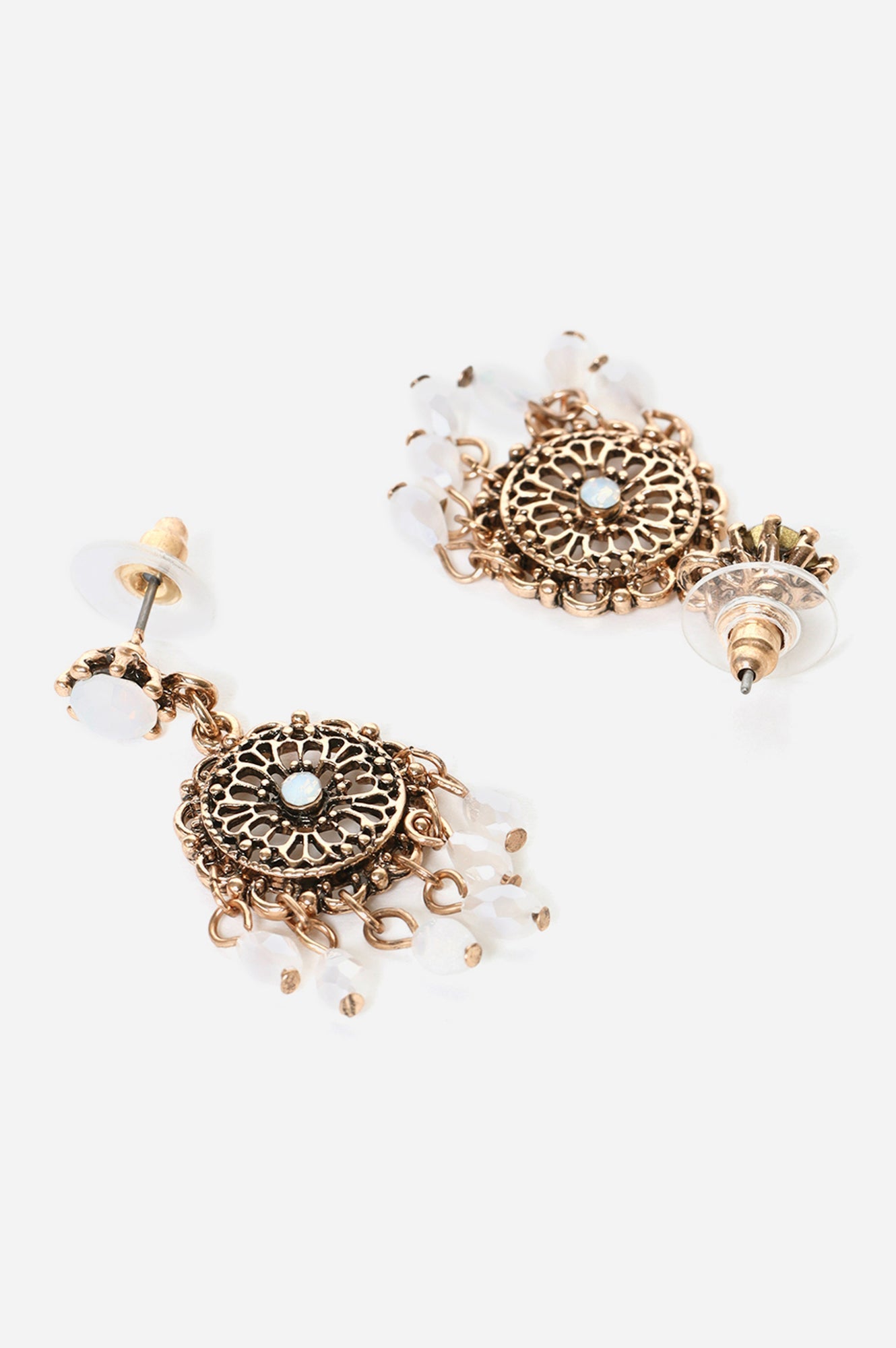 White Filigree Bead Work Drop Earrings