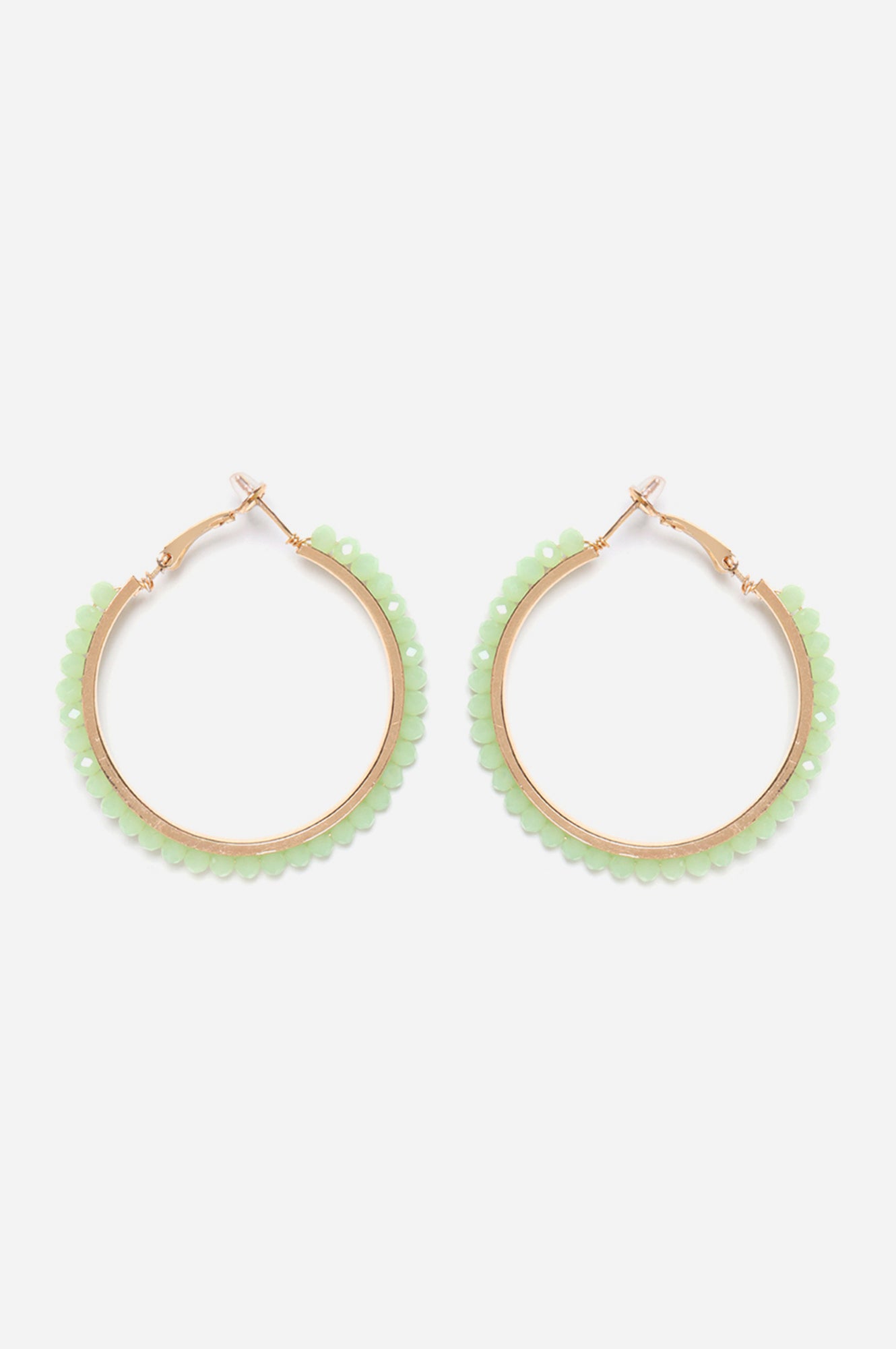 Green Handcrafted Bead Wrapped Hoop Earrings