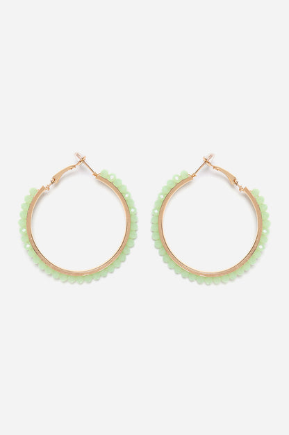 Green Handcrafted Bead Wrapped Hoop Earrings