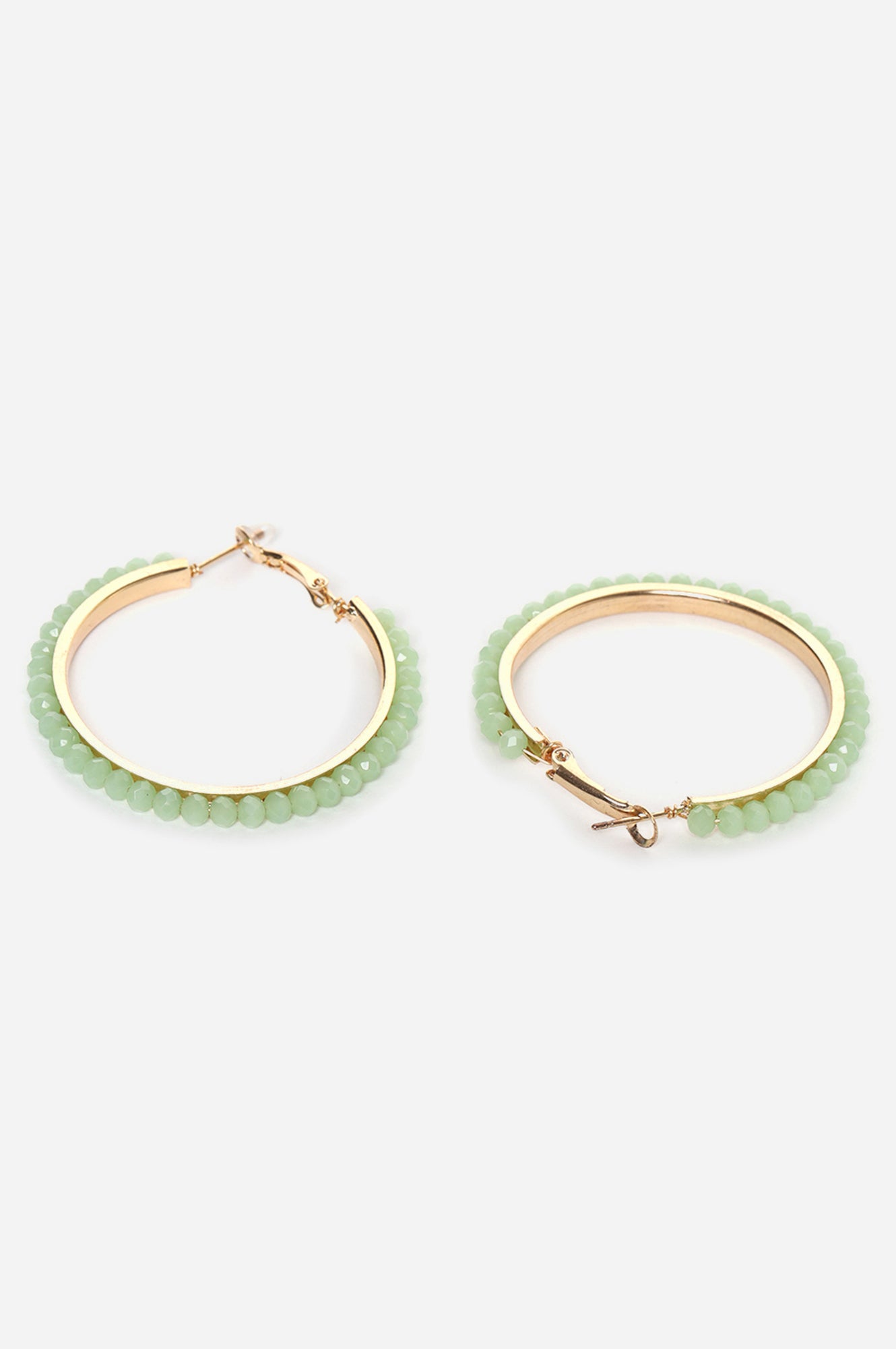 Green Handcrafted Bead Wrapped Hoop Earrings