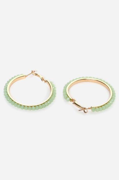 Green Handcrafted Bead Wrapped Hoop Earrings