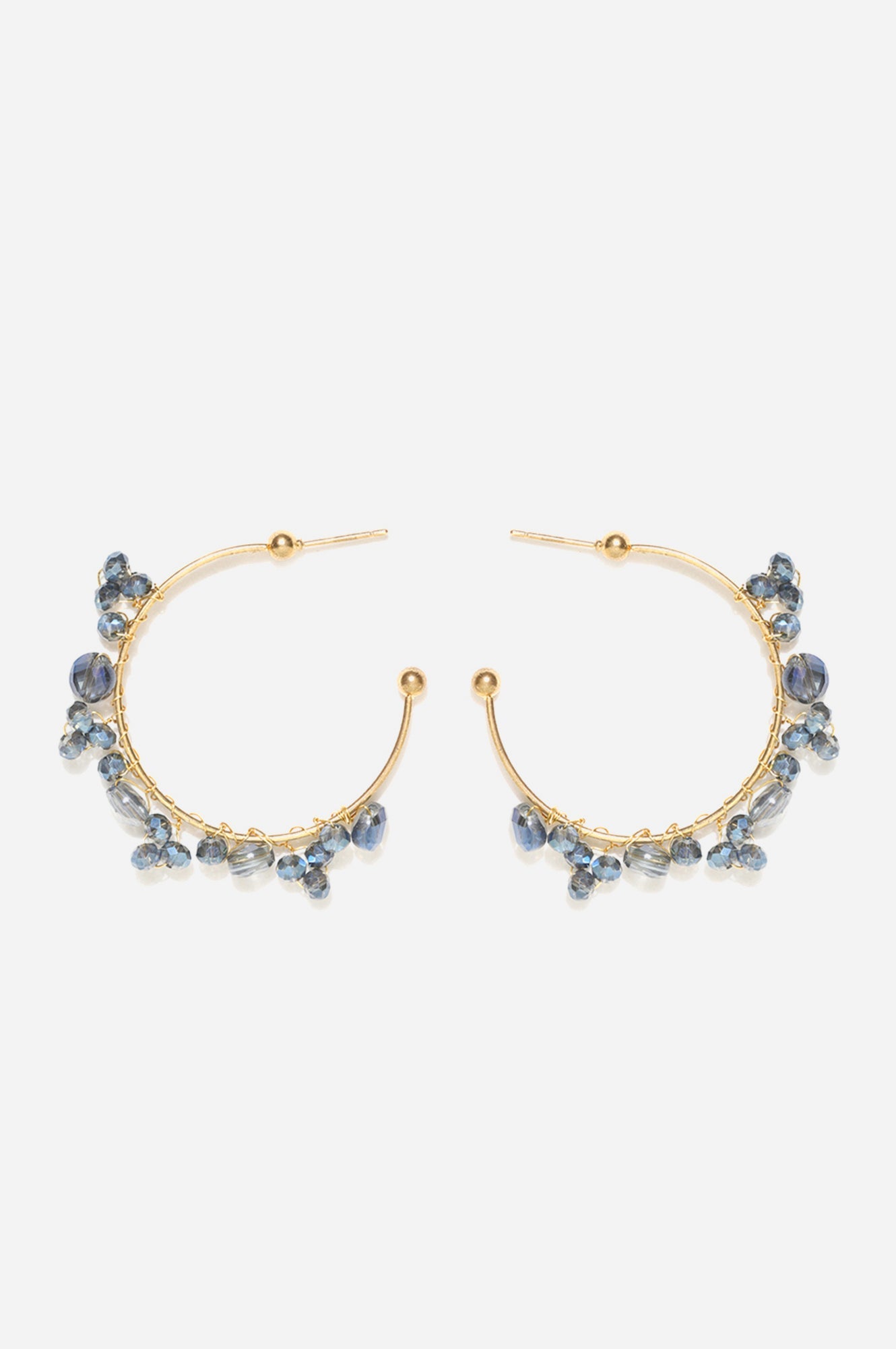 Blue Bead Wrapped Hoop Earrings