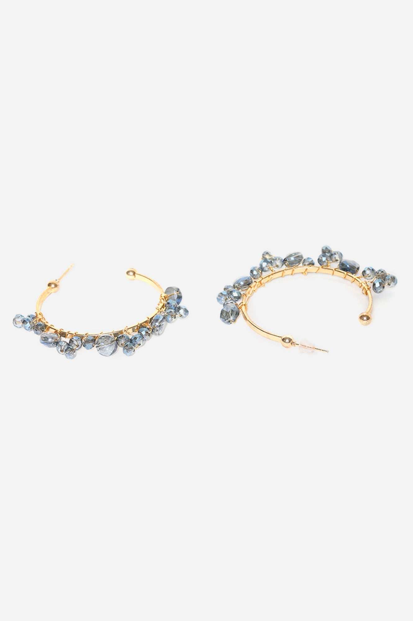 Blue Bead Wrapped Hoop Earrings