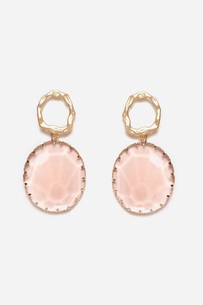 Pink Oval Shape Stone Work Drop Earrings